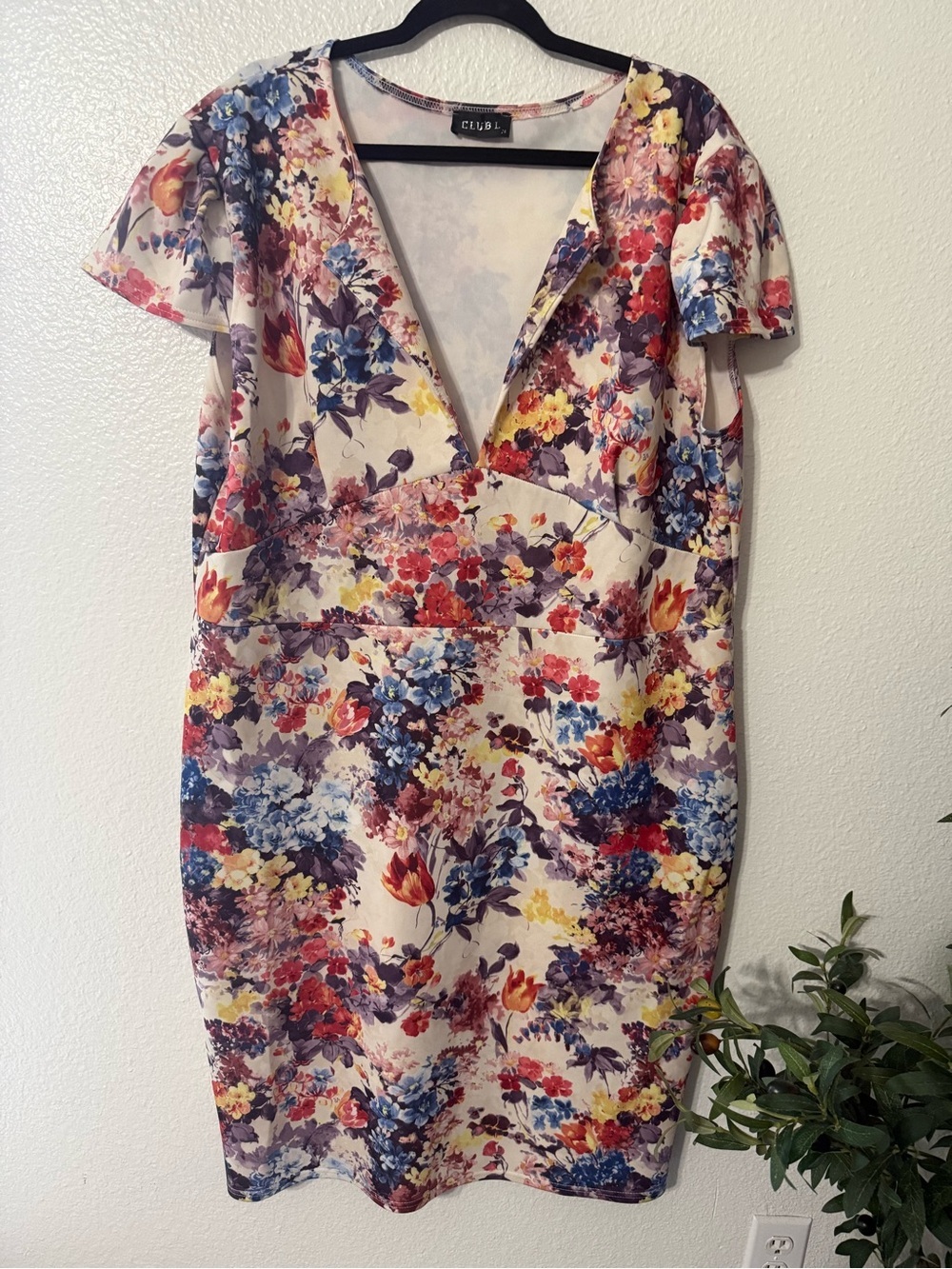 Floral‎ V-Neck Sheath Dress in Multi-Color